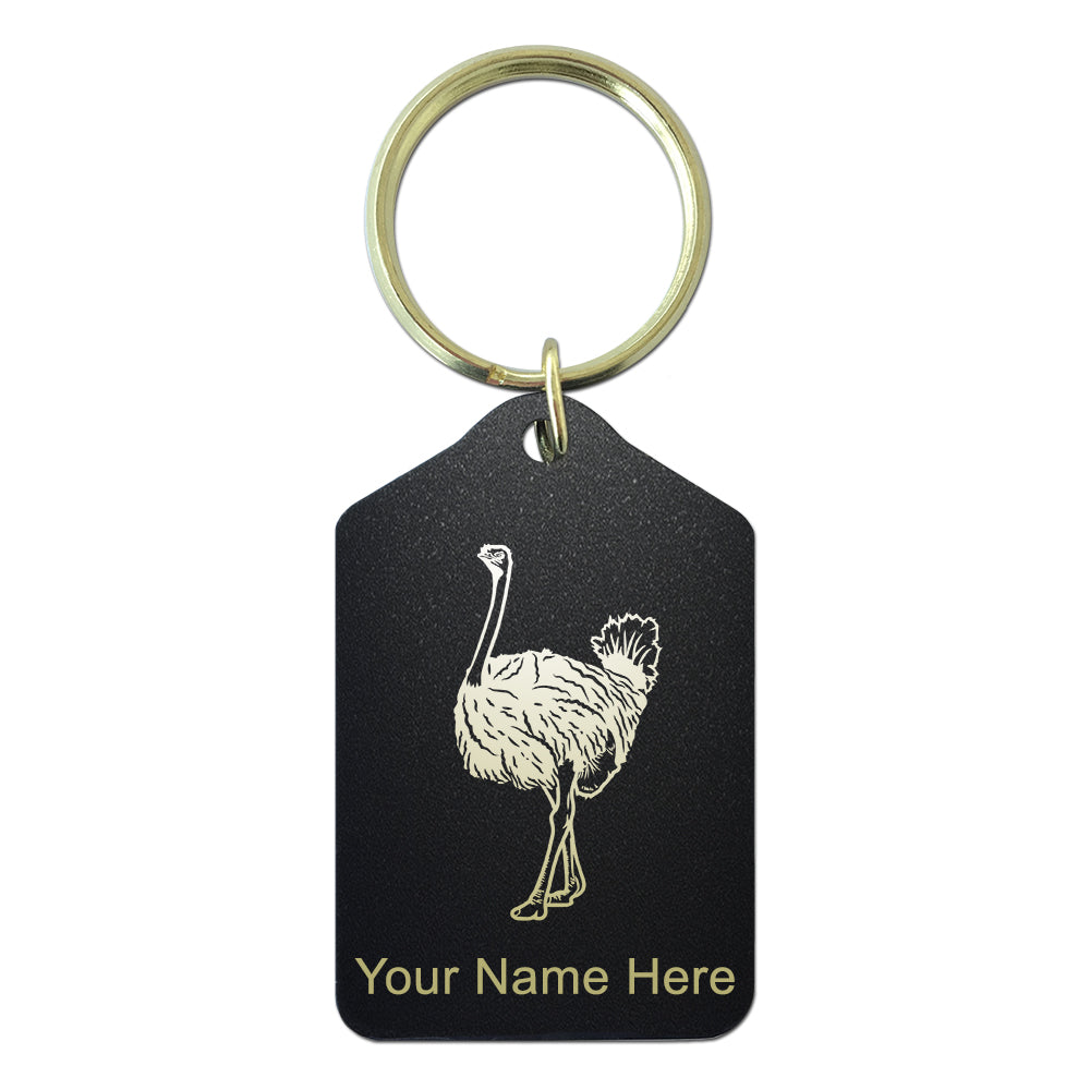 Black Metal Keychain, Ostrich, Personalized Engraving Included