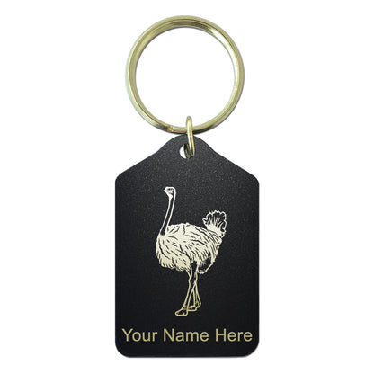 Black Metal Keychain, Ostrich, Personalized Engraving Included