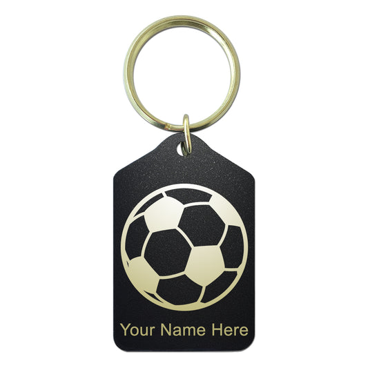 Black Metal Keychain, Soccer Ball, Personalized Engraving Included
