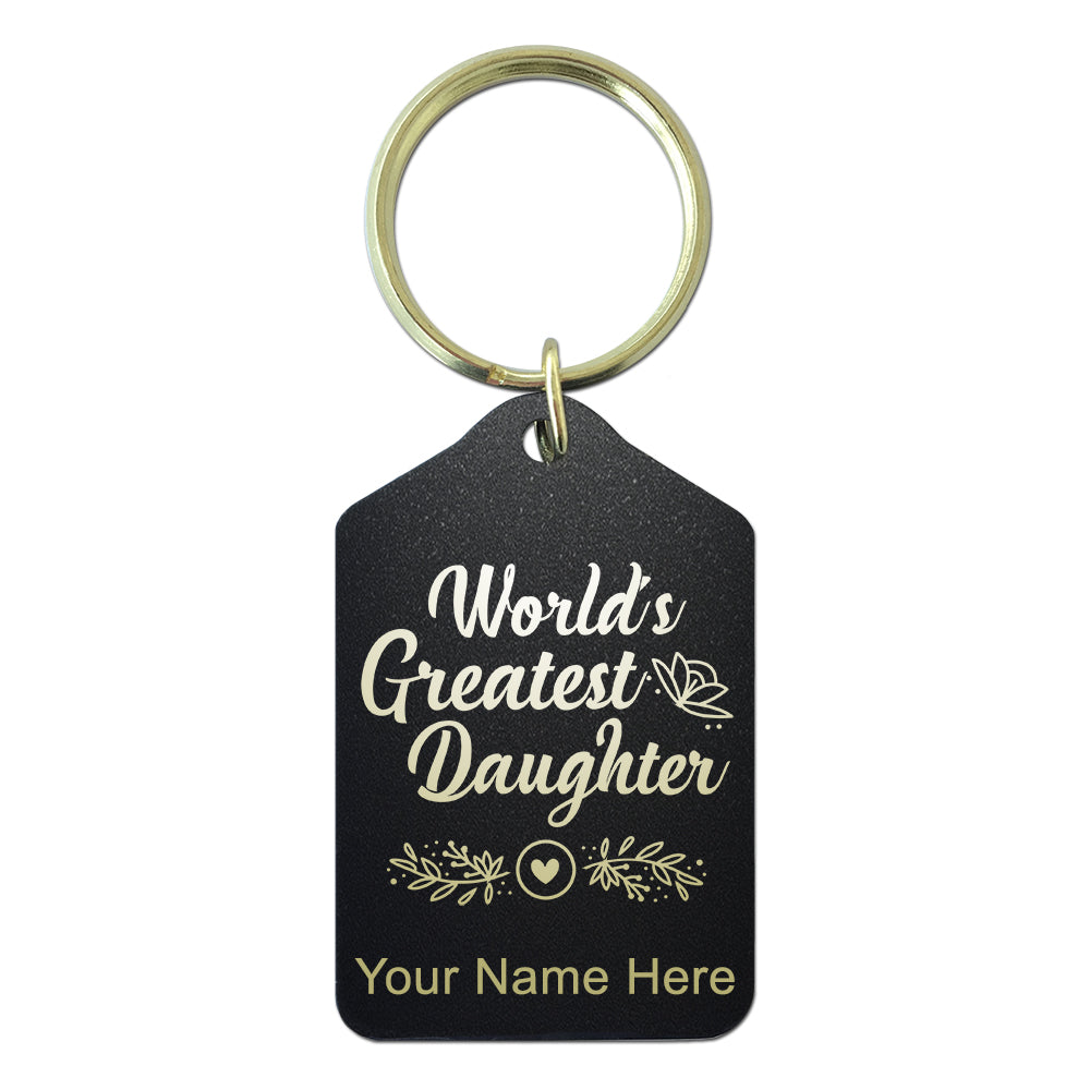 Black Metal Keychain, World's Greatest Daughter, Personalized Engraving Included