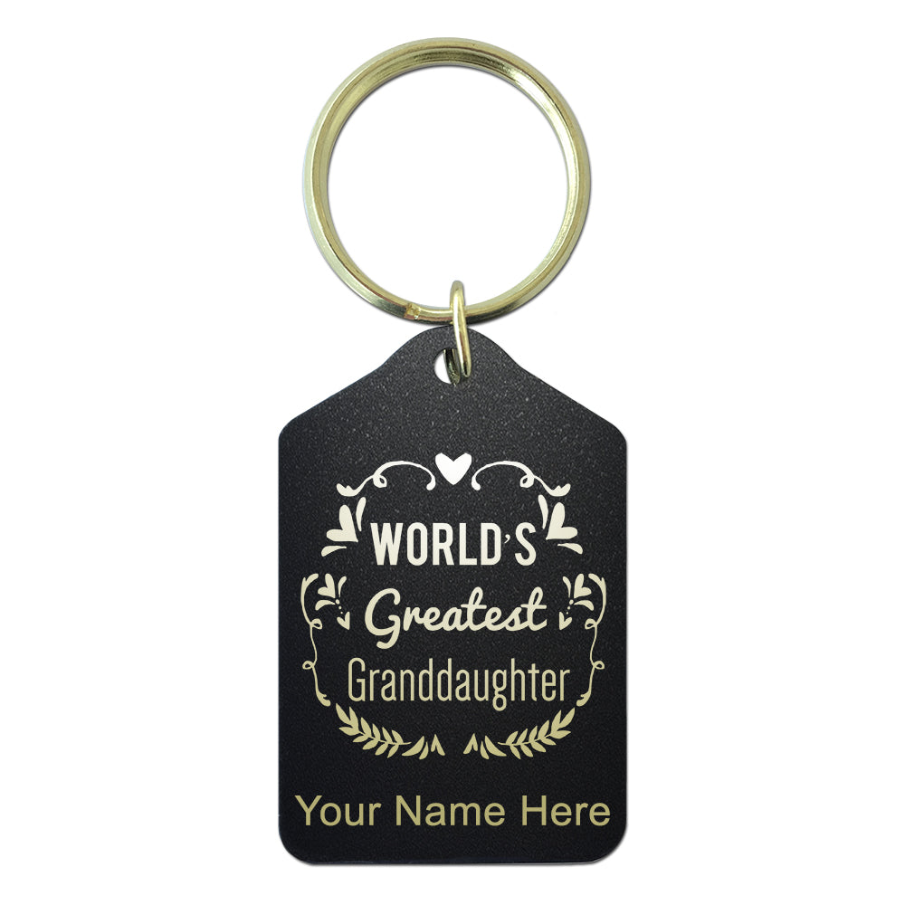 Black Metal Keychain, World's Greatest Granddaughter, Personalized Engraving Included