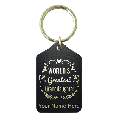 Black Metal Keychain, World's Greatest Granddaughter, Personalized Engraving Included