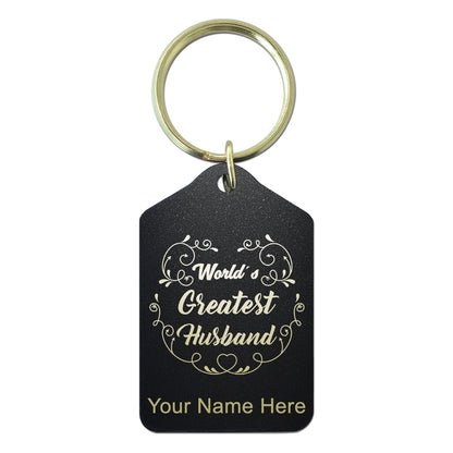 Black Metal Keychain, World's Greatest Husband, Personalized Engraving Included