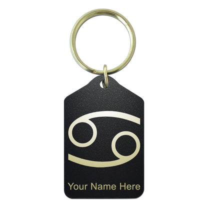 Black Metal Keychain, Zodiac Sign Cancer, Personalized Engraving Included