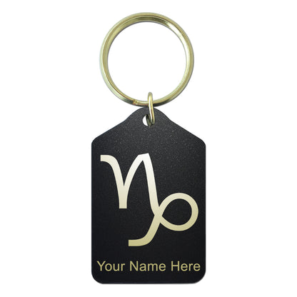 Black Metal Keychain, Zodiac Sign Capricorn, Personalized Engraving Included