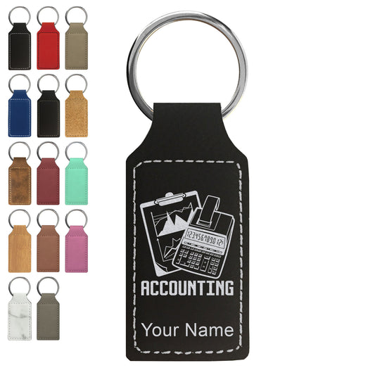 Faux Leather Rectangle Keychain, Accounting, Personalized Engraving Included