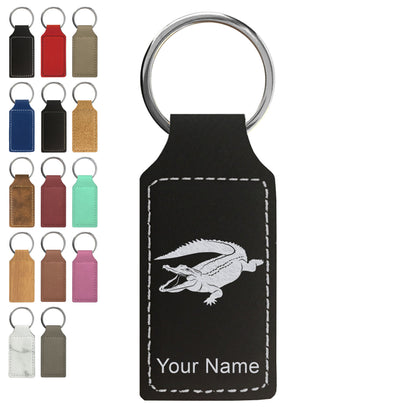 Faux Leather Rectangle Keychain, Alligator, Personalized Engraving Included