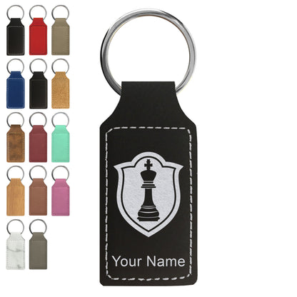 Faux Leather Rectangle Keychain, Chess King, Personalized Engraving Included