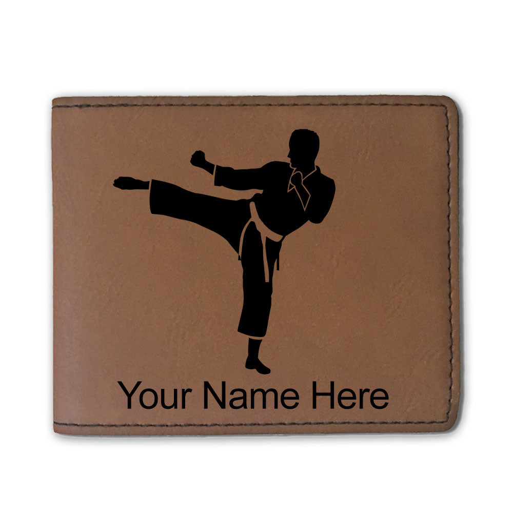 Faux Leather Bi-Fold Wallet, Karate Man, Personalized Engraving Included