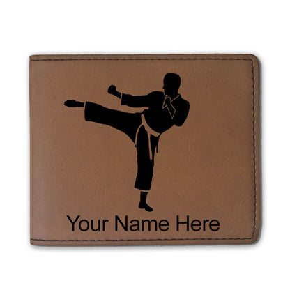 Faux Leather Bi-Fold Wallet, Karate Man, Personalized Engraving Included