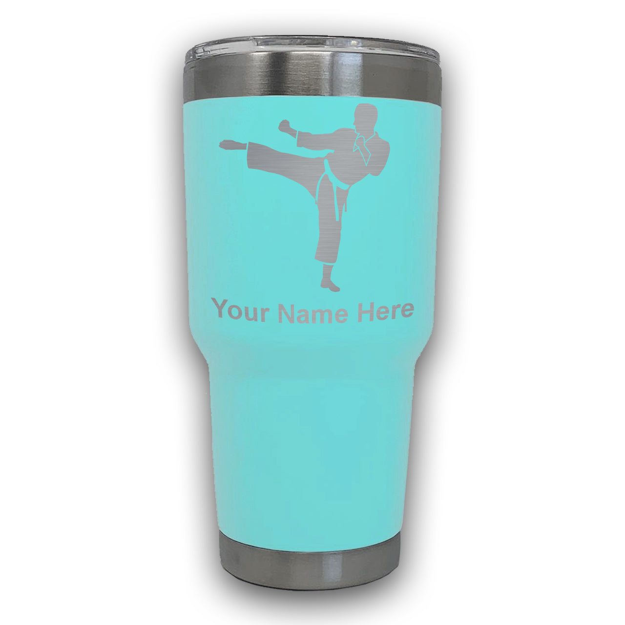 LaserGram 30oz Tumbler Mug, Karate Man, Personalized Engraving Included
