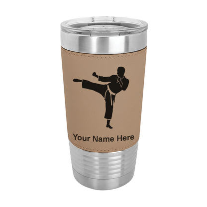20oz Faux Leather Tumbler Mug, Karate Man, Personalized Engraving Included - LaserGram Custom Engraved Gifts
