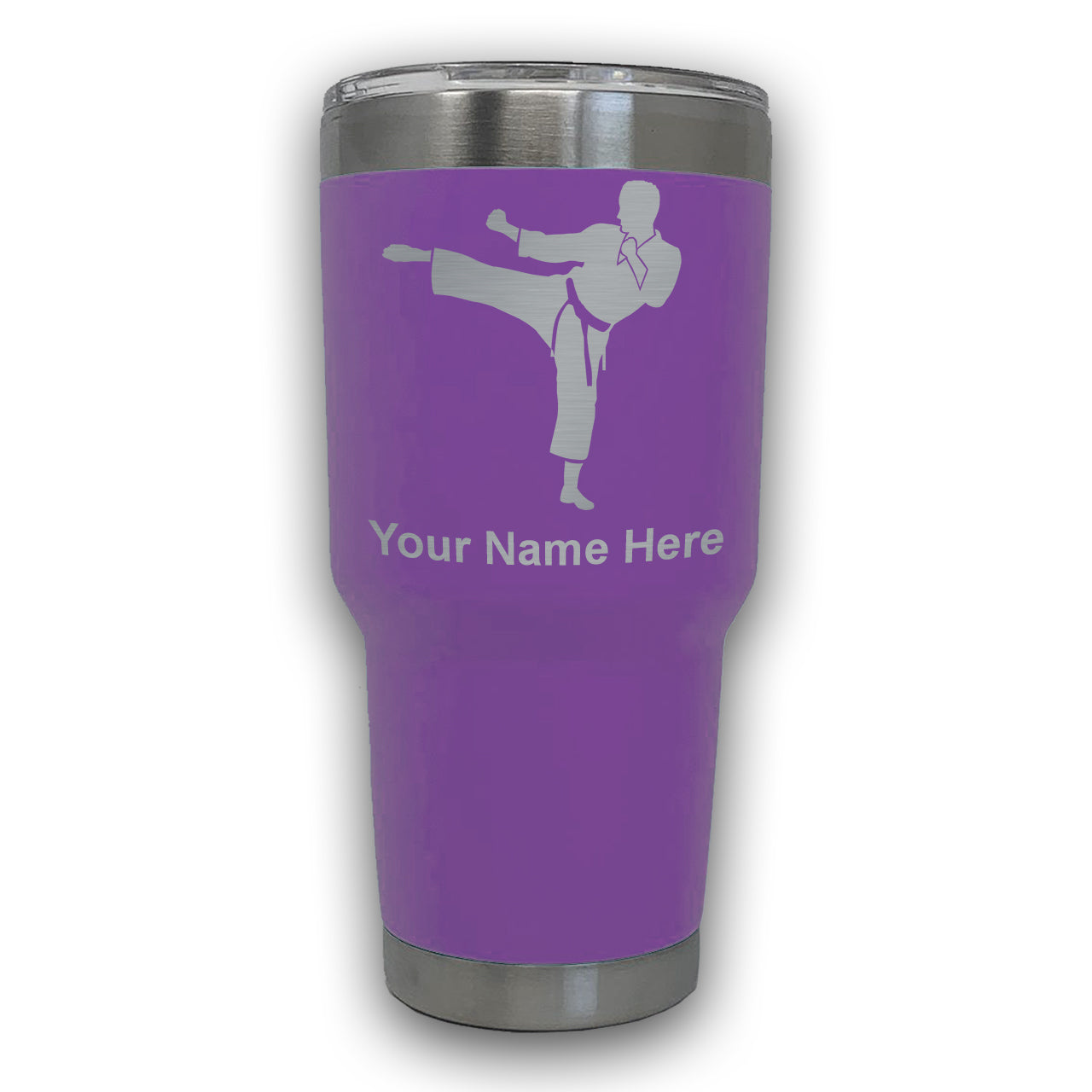 LaserGram 30oz Tumbler Mug, Karate Man, Personalized Engraving Included