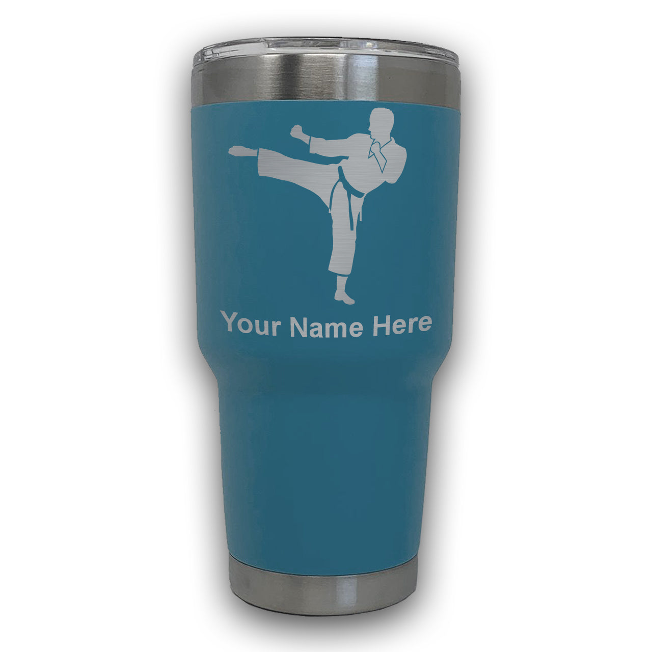 LaserGram 30oz Tumbler Mug, Karate Man, Personalized Engraving Included