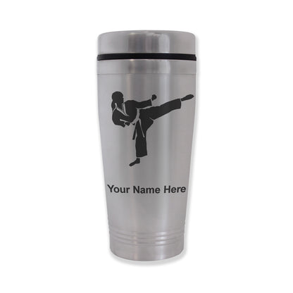 Commuter Travel Mug, Karate Woman, Personalized Engraving Included