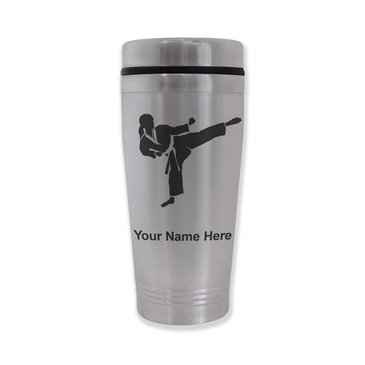 Commuter Travel Mug, Karate Woman, Personalized Engraving Included