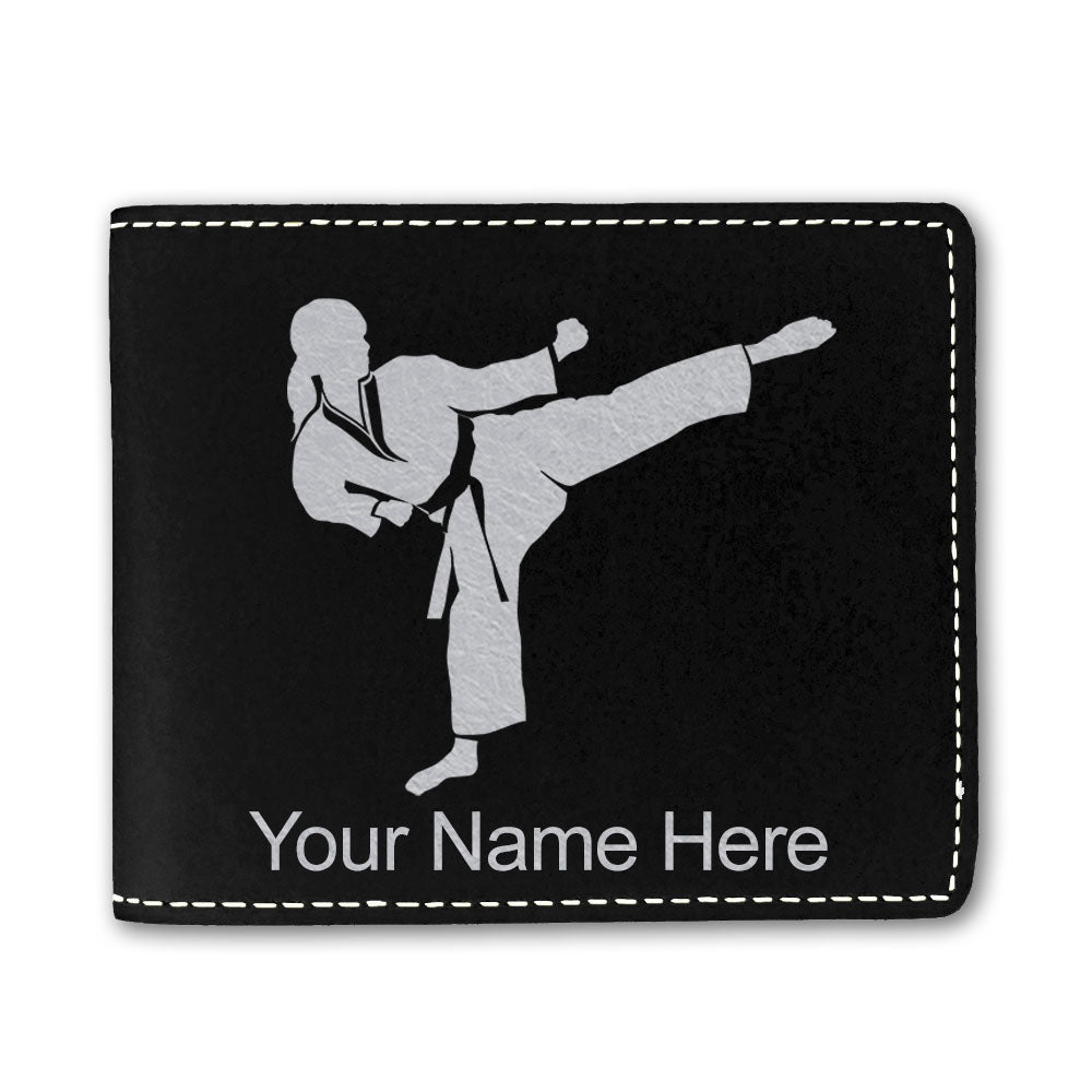 Faux Leather Bi-Fold Wallet, Karate Woman, Personalized Engraving Included
