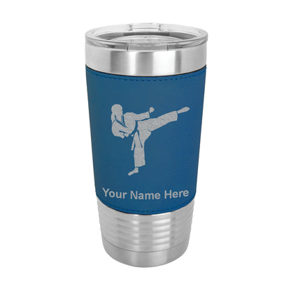 20oz Faux Leather Tumbler Mug, Karate Woman, Personalized Engraving Included - LaserGram Custom Engraved Gifts
