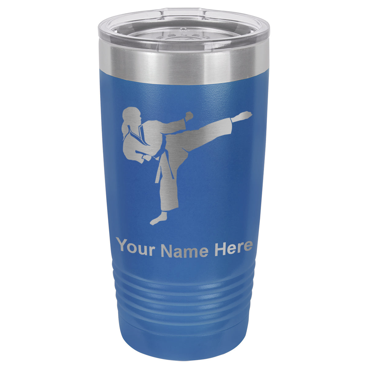 20oz Vacuum Insulated Tumbler Mug, Karate Woman, Personalized Engraving Included