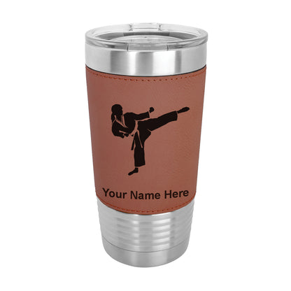 20oz Faux Leather Tumbler Mug, Karate Woman, Personalized Engraving Included - LaserGram Custom Engraved Gifts