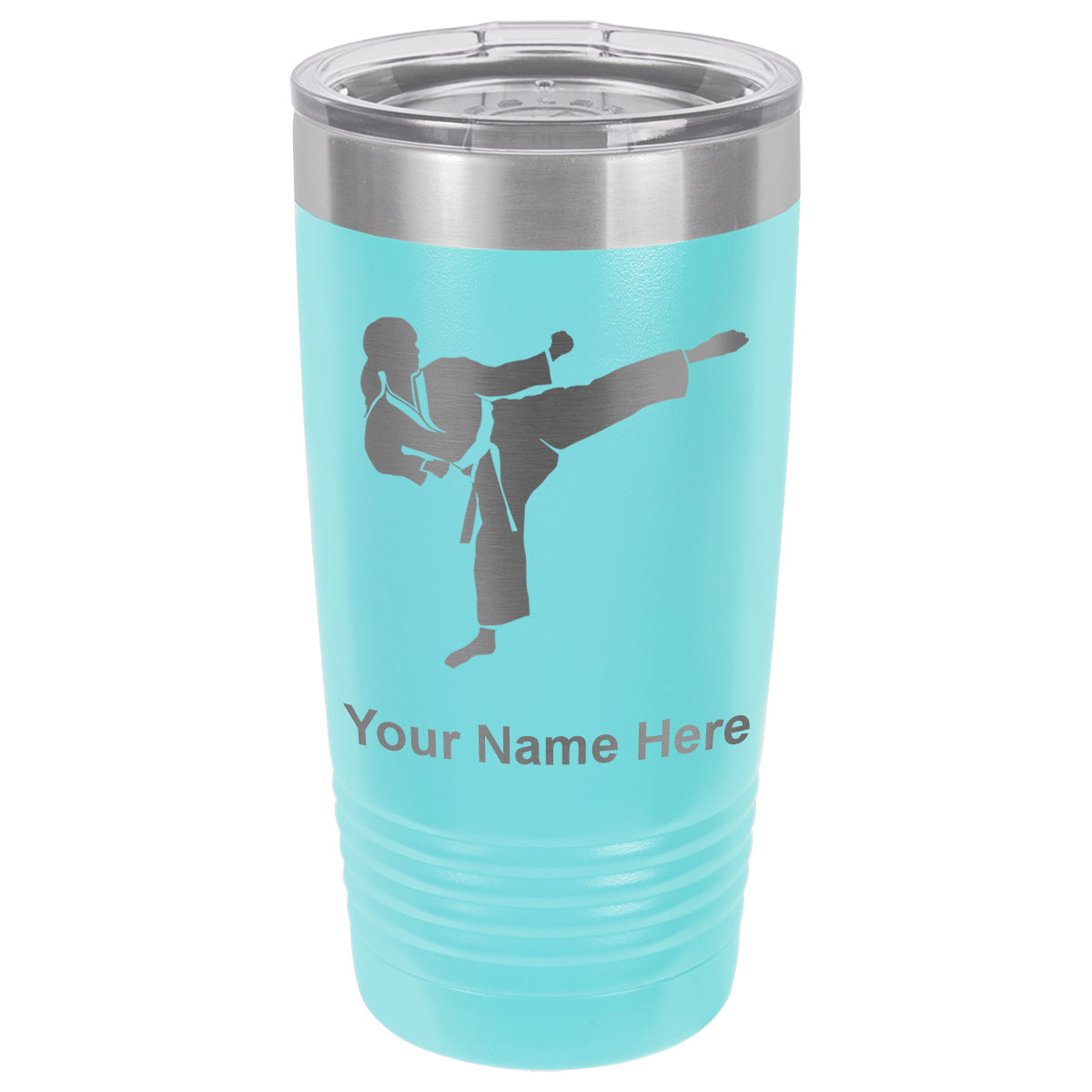 20oz Vacuum Insulated Tumbler Mug, Karate Woman, Personalized Engraving Included