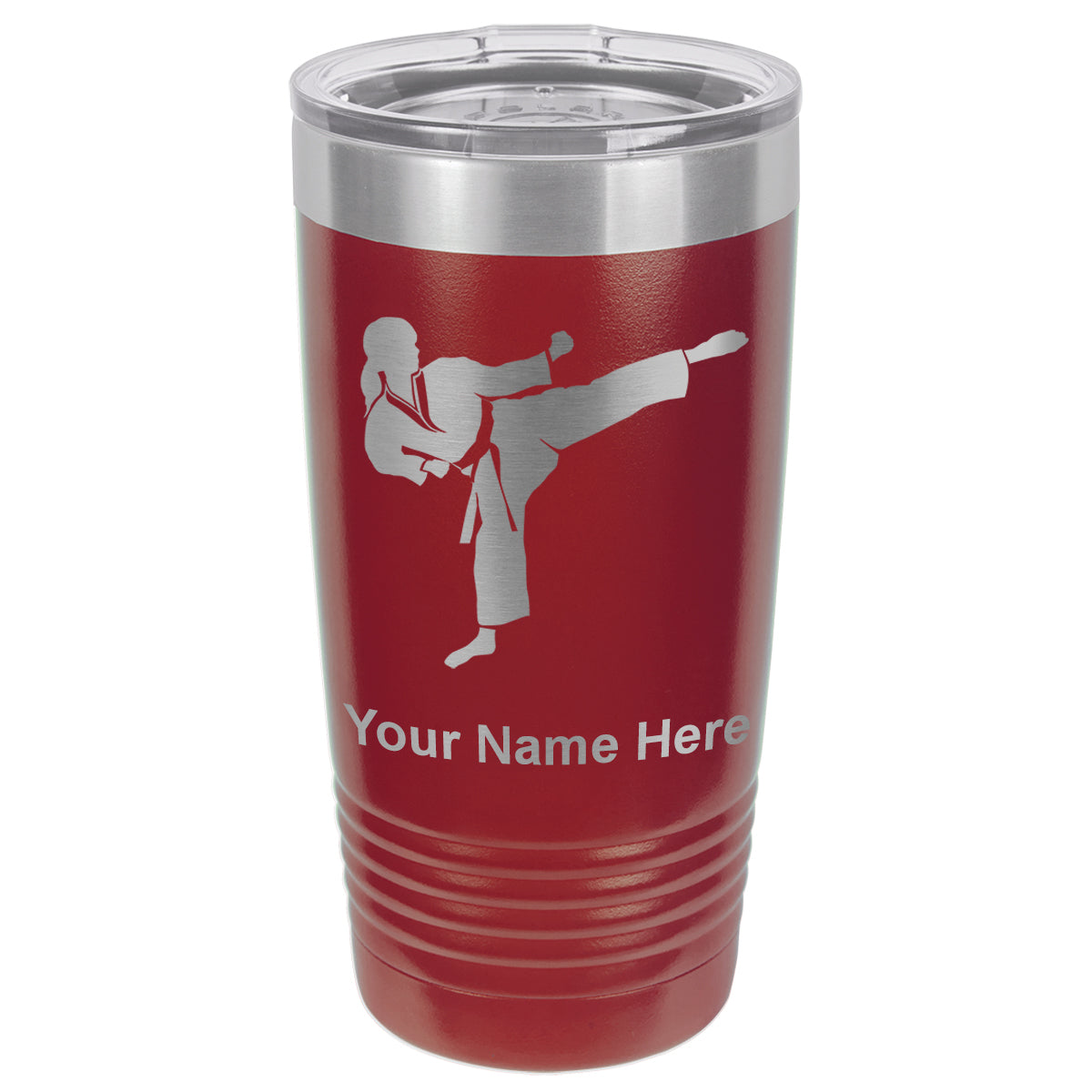 20oz Vacuum Insulated Tumbler Mug, Karate Woman, Personalized Engraving Included