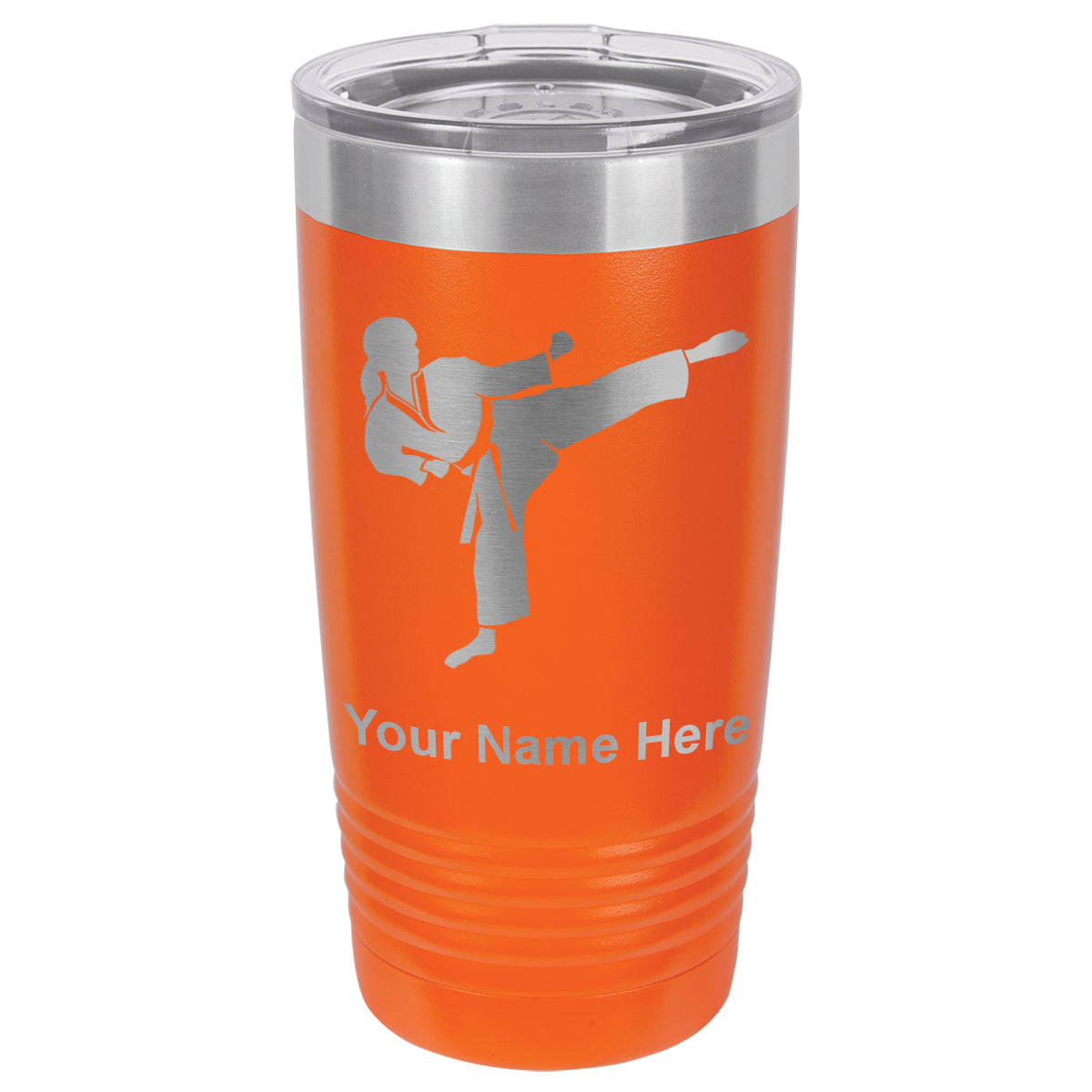 20oz Vacuum Insulated Tumbler Mug, Karate Woman, Personalized Engraving Included