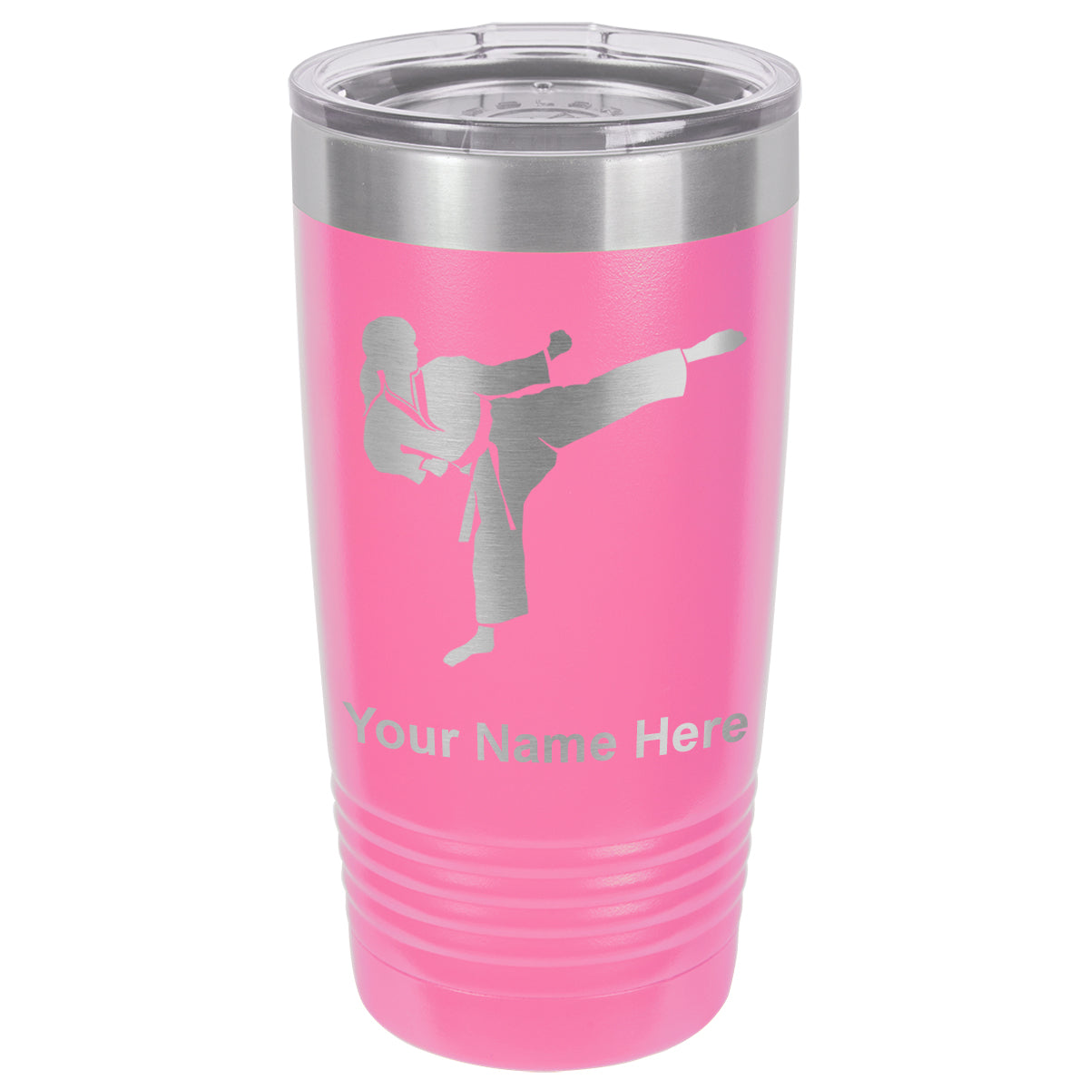 20oz Vacuum Insulated Tumbler Mug, Karate Woman, Personalized Engraving Included