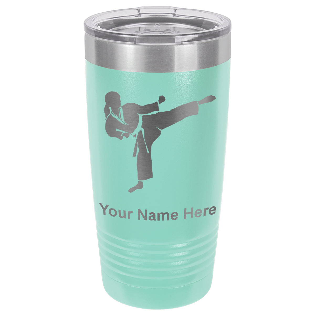 20oz Vacuum Insulated Tumbler Mug, Karate Woman, Personalized Engraving Included
