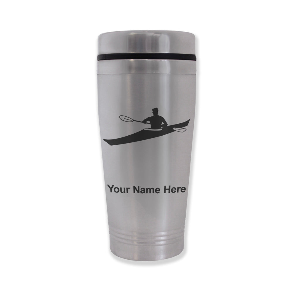 Commuter Travel Mug, Kayak Man, Personalized Engraving Included