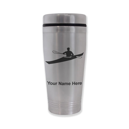 Commuter Travel Mug, Kayak Man, Personalized Engraving Included