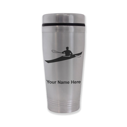 Commuter Travel Mug, Kayak Man, Personalized Engraving Included