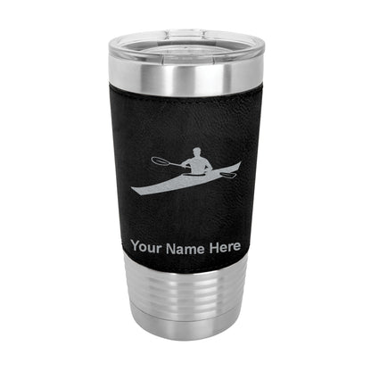 20oz Faux Leather Tumbler Mug, Kayak Man, Personalized Engraving Included - LaserGram Custom Engraved Gifts