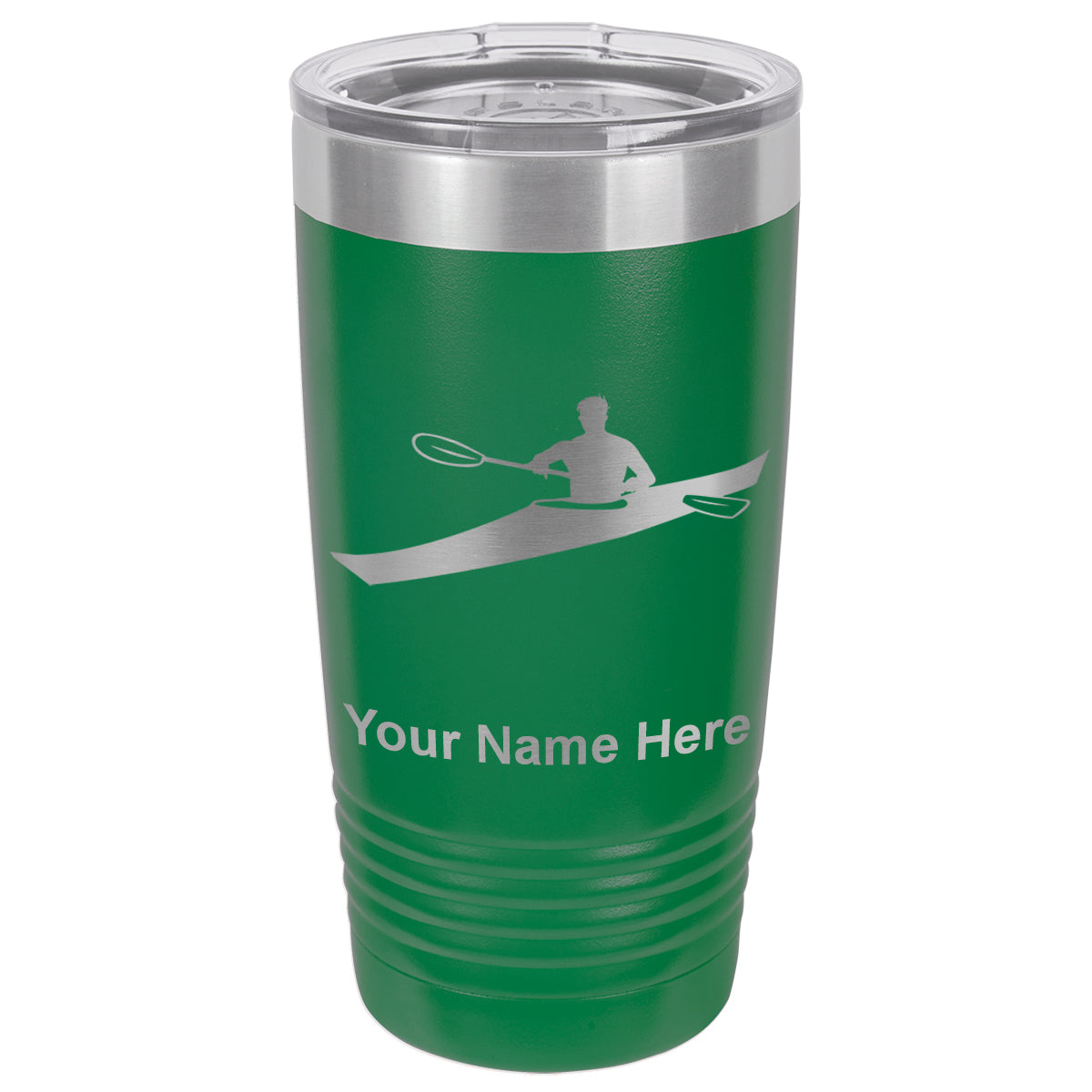 20oz Vacuum Insulated Tumbler Mug, Kayak Man, Personalized Engraving Included