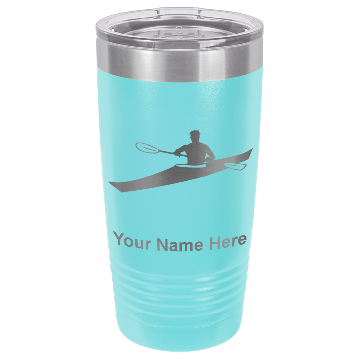 20oz Vacuum Insulated Tumbler Mug, Kayak Man, Personalized Engraving Included