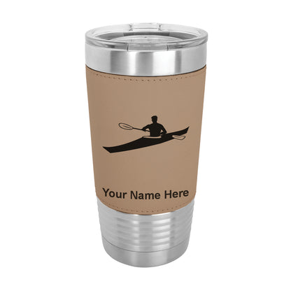 20oz Faux Leather Tumbler Mug, Kayak Man, Personalized Engraving Included - LaserGram Custom Engraved Gifts