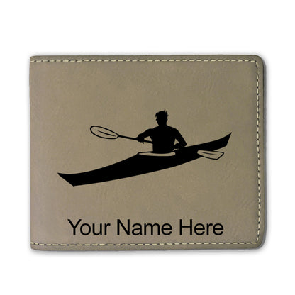 Faux Leather Bi-Fold Wallet, Kayak Man, Personalized Engraving Included