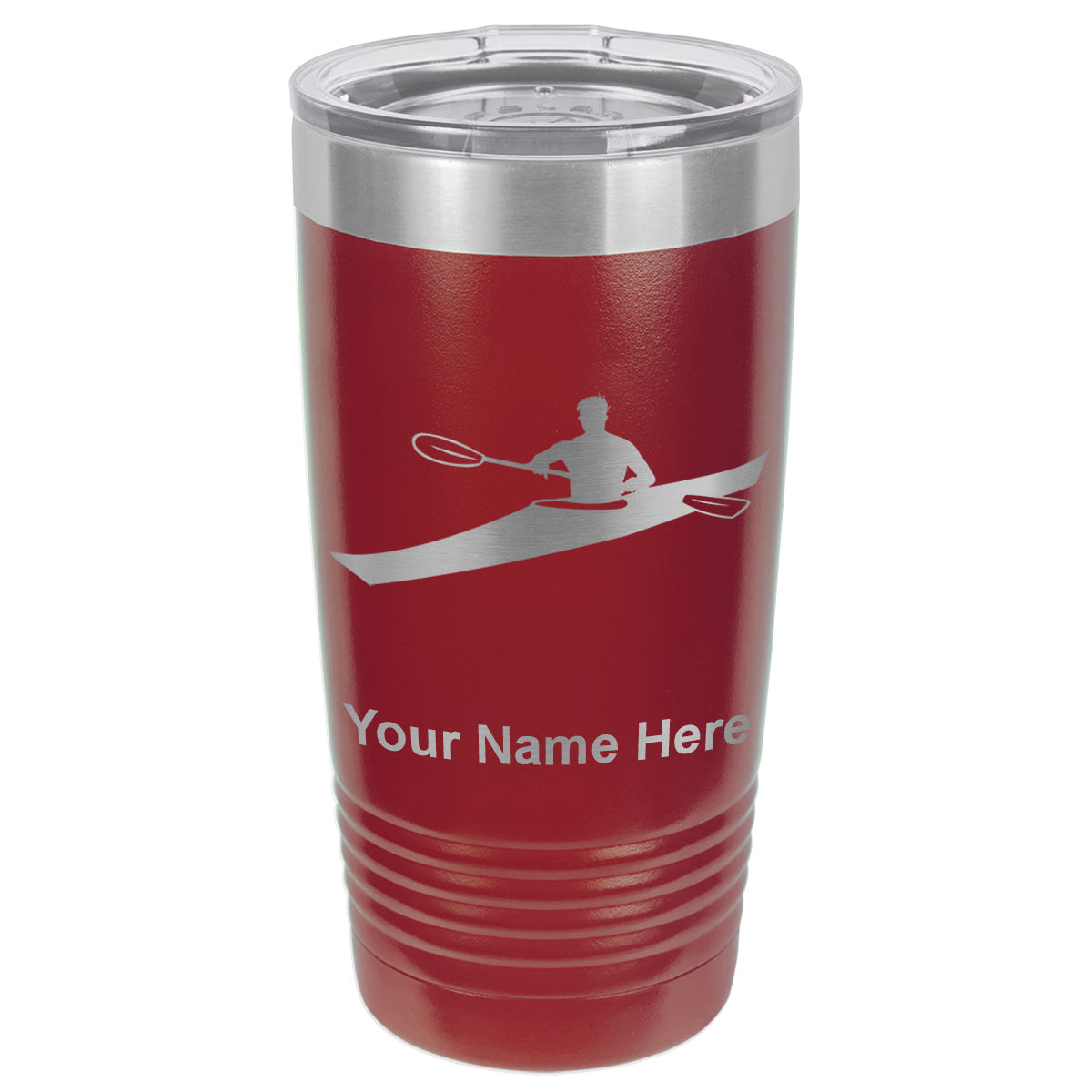 20oz Vacuum Insulated Tumbler Mug, Kayak Man, Personalized Engraving Included