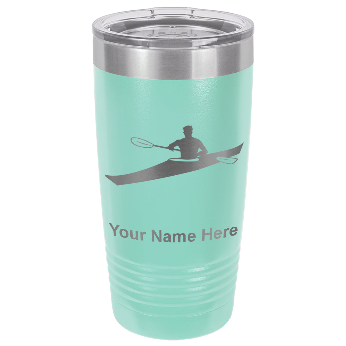 20oz Vacuum Insulated Tumbler Mug, Kayak Man, Personalized Engraving Included