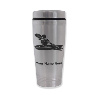 Commuter Travel Mug, Kayak Woman, Personalized Engraving Included