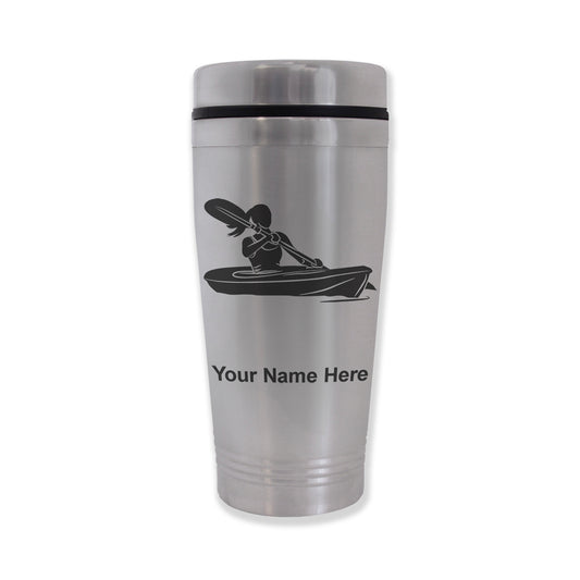 Commuter Travel Mug, Kayak Woman, Personalized Engraving Included
