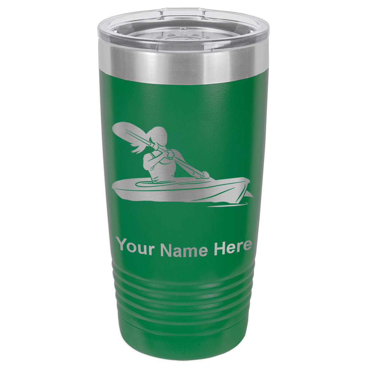 20oz Vacuum Insulated Tumbler Mug, Kayak Woman, Personalized Engraving Included