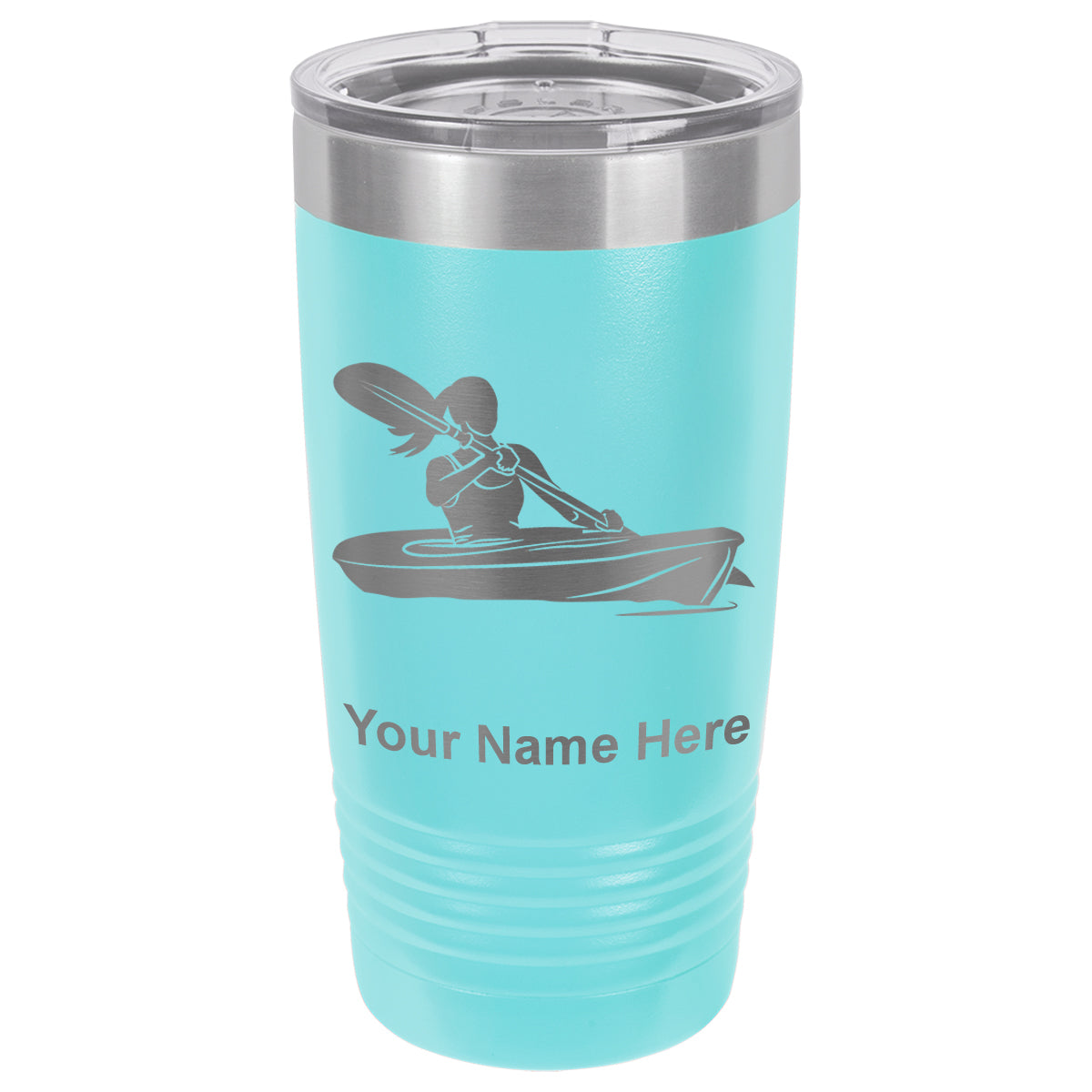 20oz Vacuum Insulated Tumbler Mug, Kayak Woman, Personalized Engraving Included