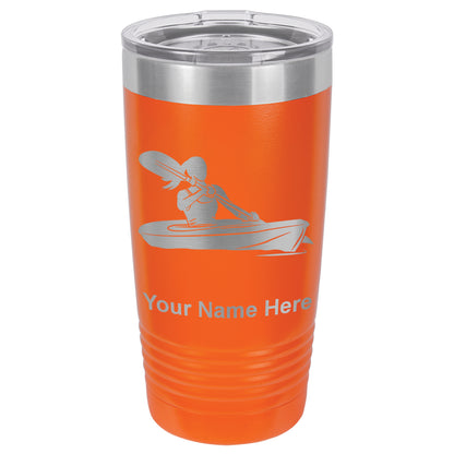 20oz Vacuum Insulated Tumbler Mug, Kayak Woman, Personalized Engraving Included