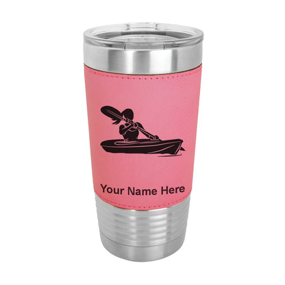 20oz Faux Leather Tumbler Mug, Kayak Woman, Personalized Engraving Included - LaserGram Custom Engraved Gifts