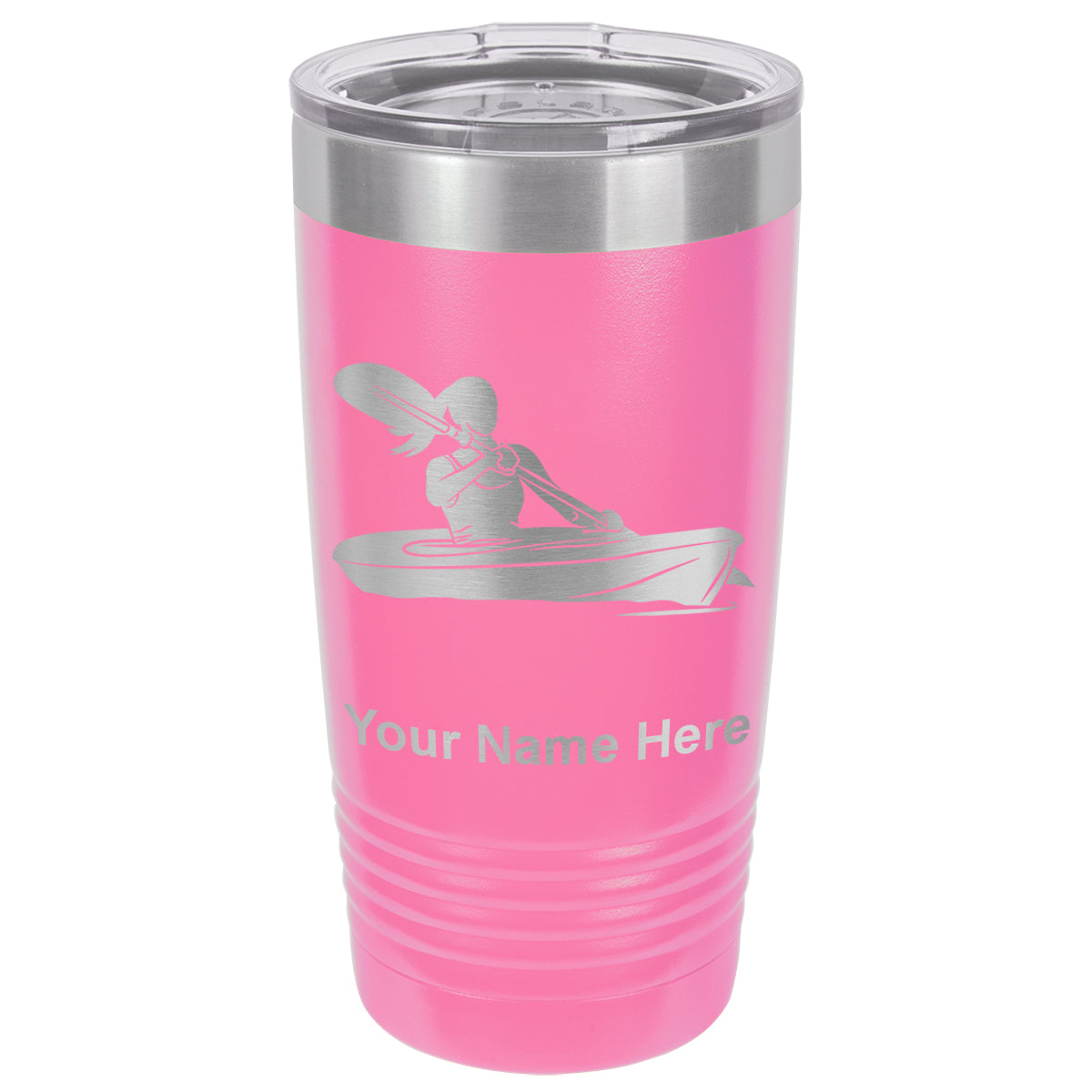 20oz Vacuum Insulated Tumbler Mug, Kayak Woman, Personalized Engraving Included