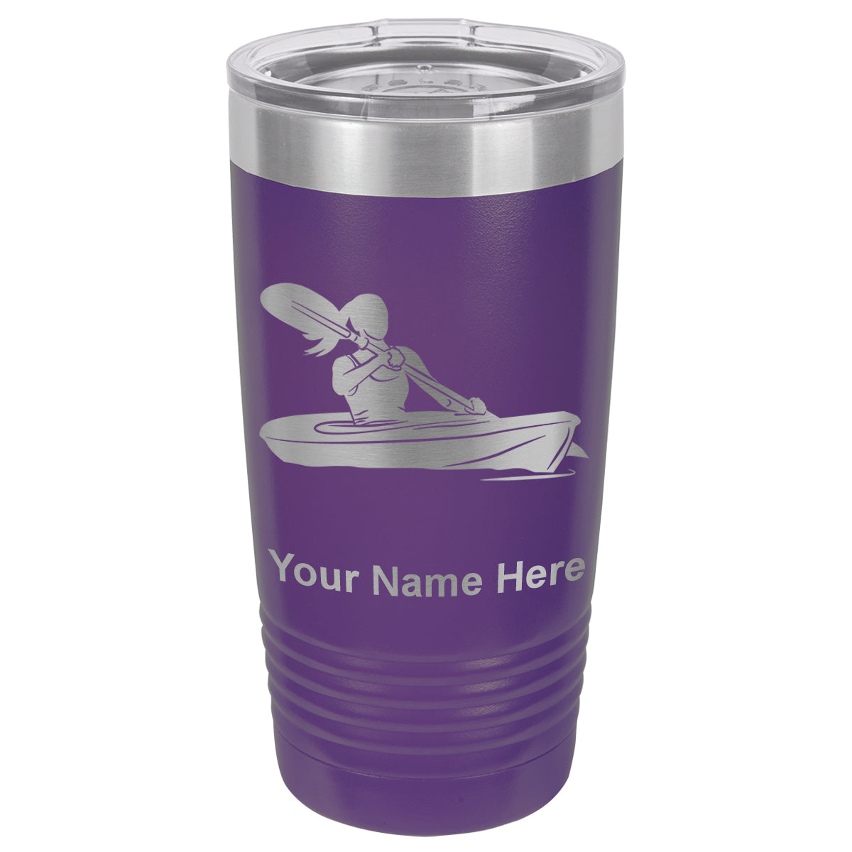 20oz Vacuum Insulated Tumbler Mug, Kayak Woman, Personalized Engraving Included
