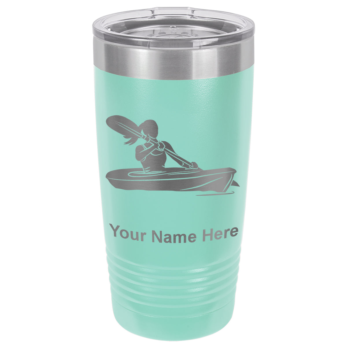20oz Vacuum Insulated Tumbler Mug, Kayak Woman, Personalized Engraving Included