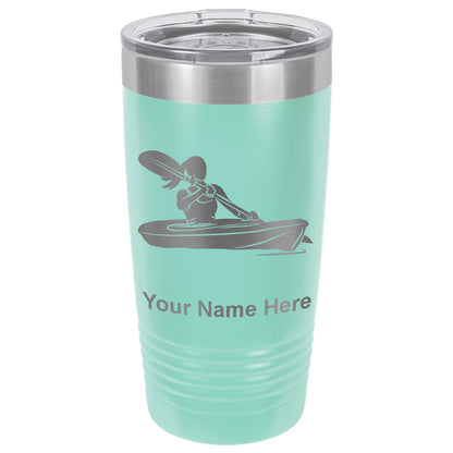 20oz Vacuum Insulated Tumbler Mug, Kayak Woman, Personalized Engraving Included