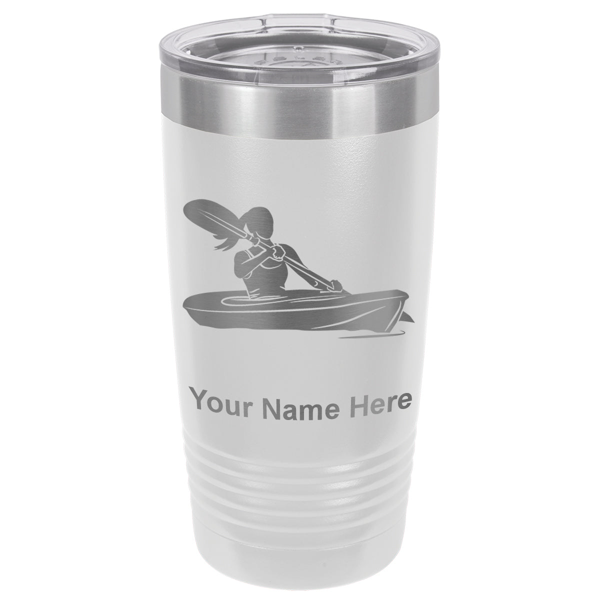 20oz Vacuum Insulated Tumbler Mug, Kayak Woman, Personalized Engraving Included